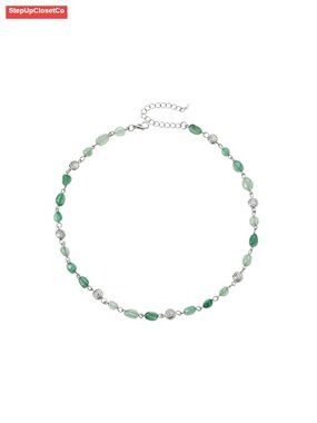 Handmade Gemstone Beaded Choker Necklace with Spiral Charms, Adjustable Natural